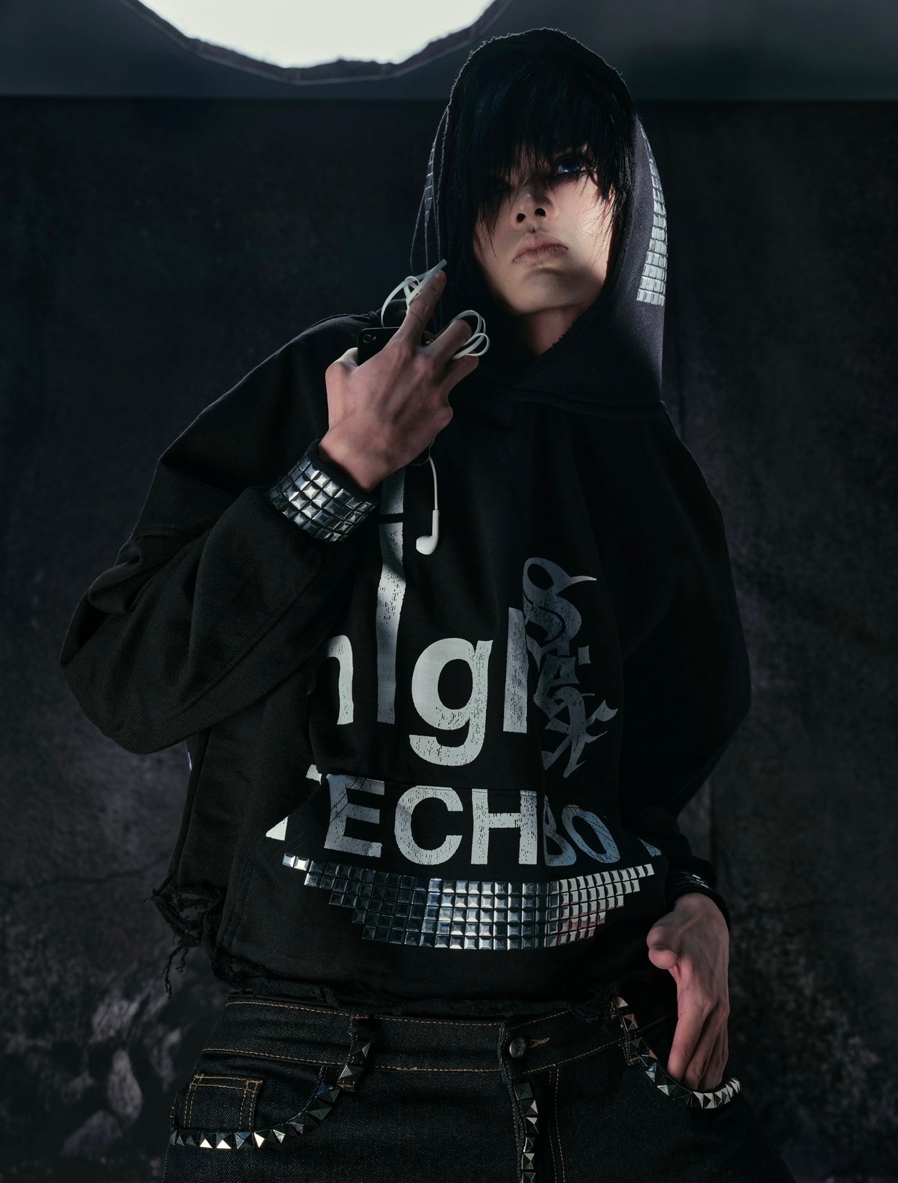 "TECH B0Y" STUDDED HOODIE