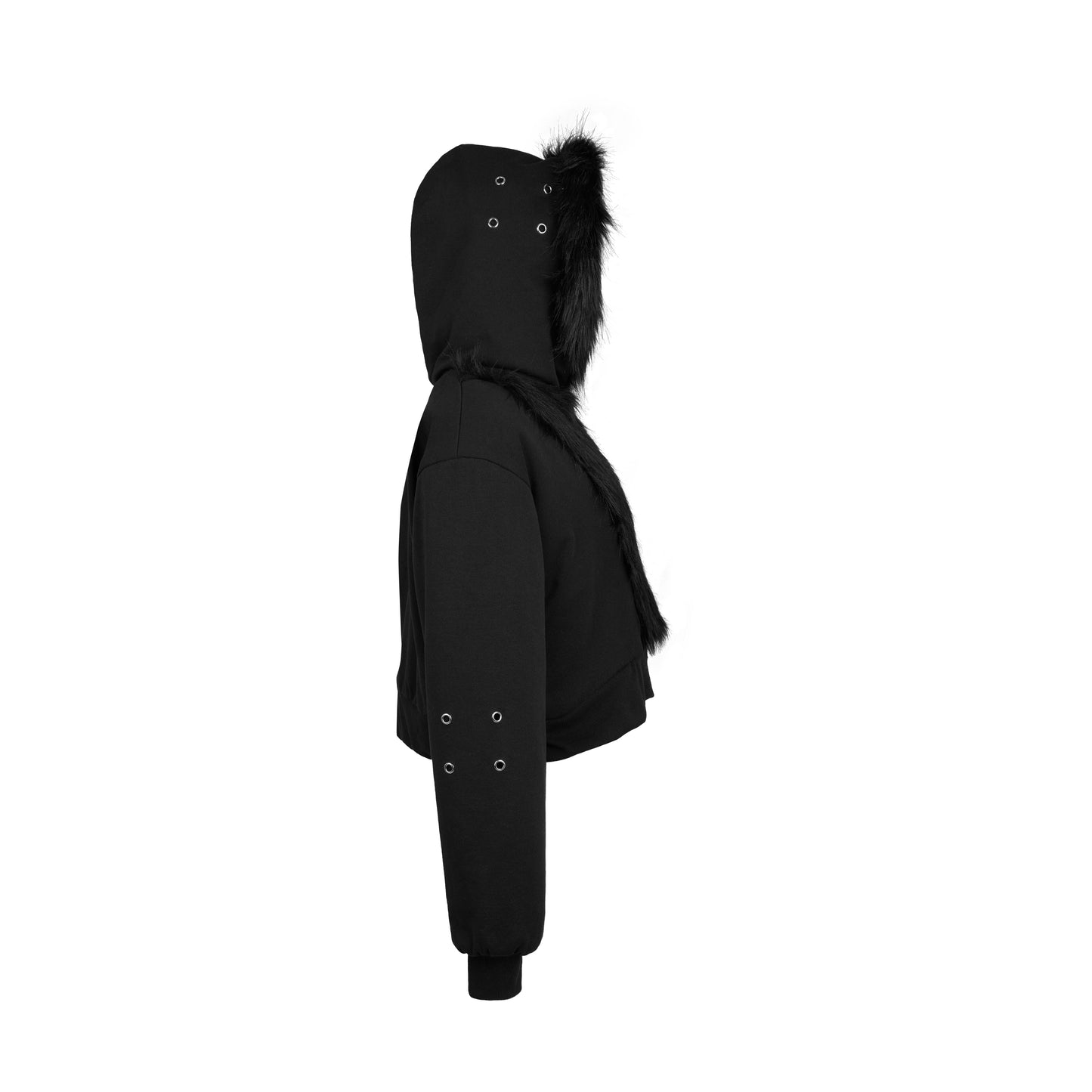 CZ FAUX FUR REVERSIBLE CROPPED JACKET ( BLACK )