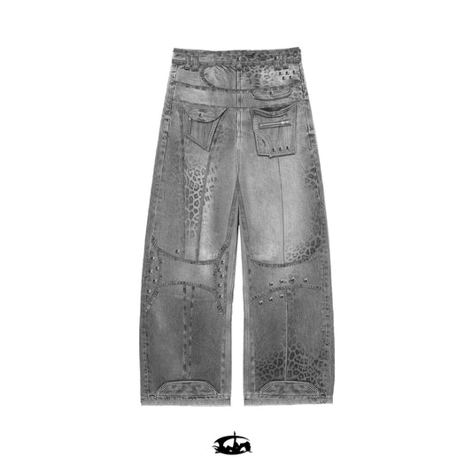 "25 LEOPARD" WAXED GREY BAGGY JEANS