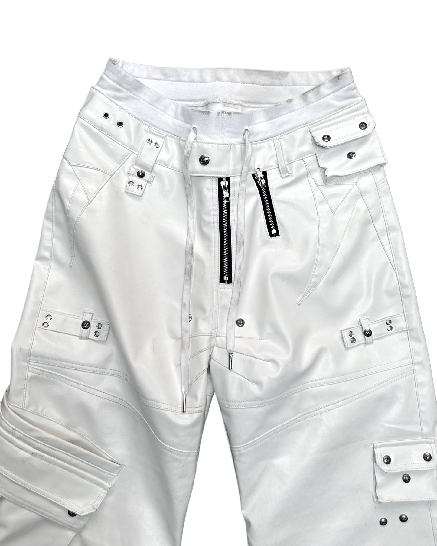 WHITE GHIDØRAH LEATHER CARGO PANTS