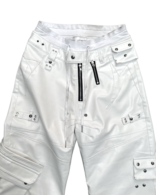 WHITE GHIDØRAH LEATHER CARGO PANTS