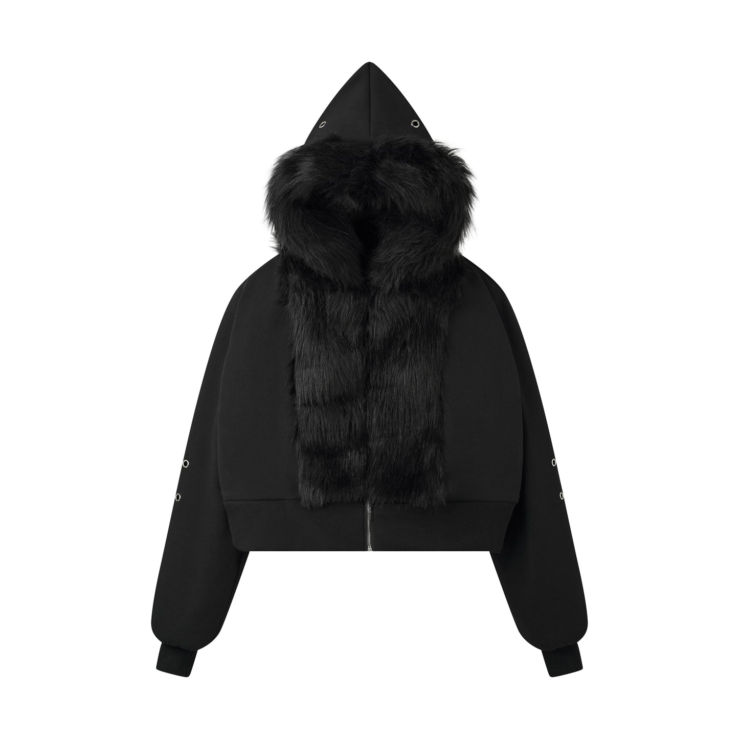 CZ FAUX FUR REVERSIBLE CROPPED JACKET ( BLACK )