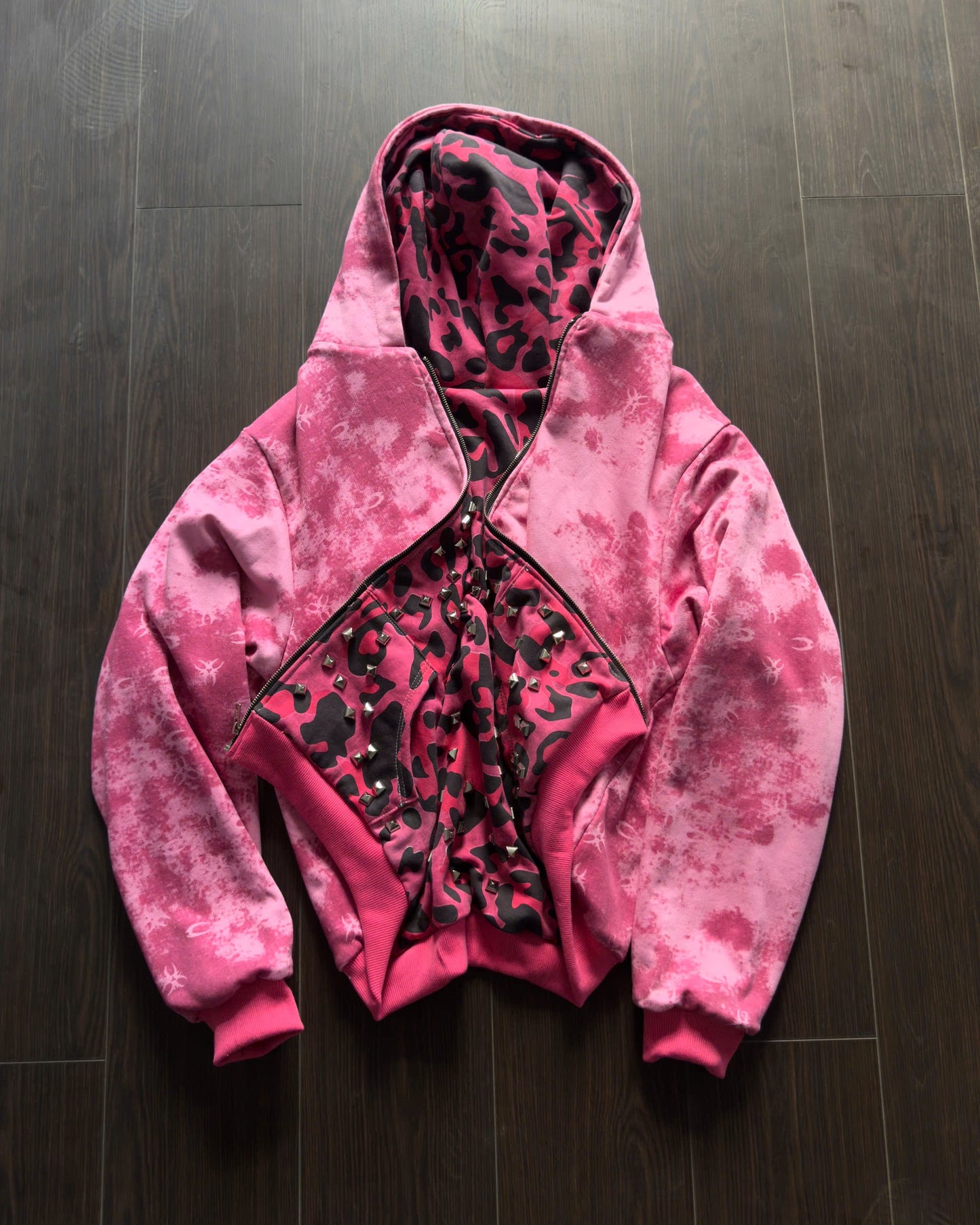 PINK GLAMOUR STUDDED 2SIDES HOODZIP
