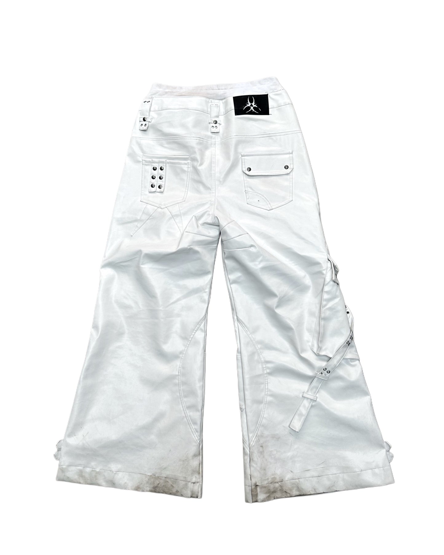 WHITE GHIDØRAH LEATHER CARGO PANTS