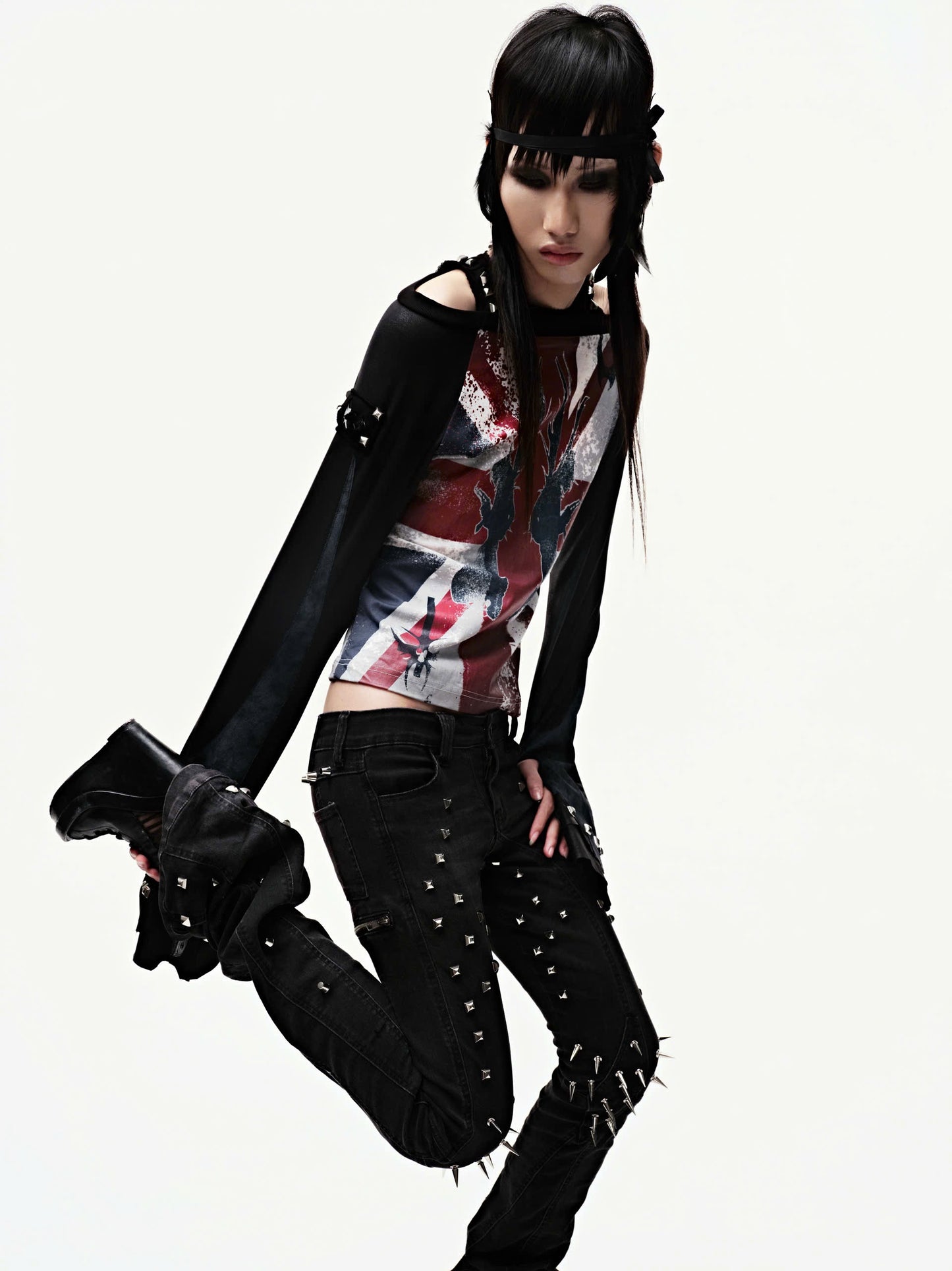 CZ SPIKE STUDDED SKINNY BLACK JEANS