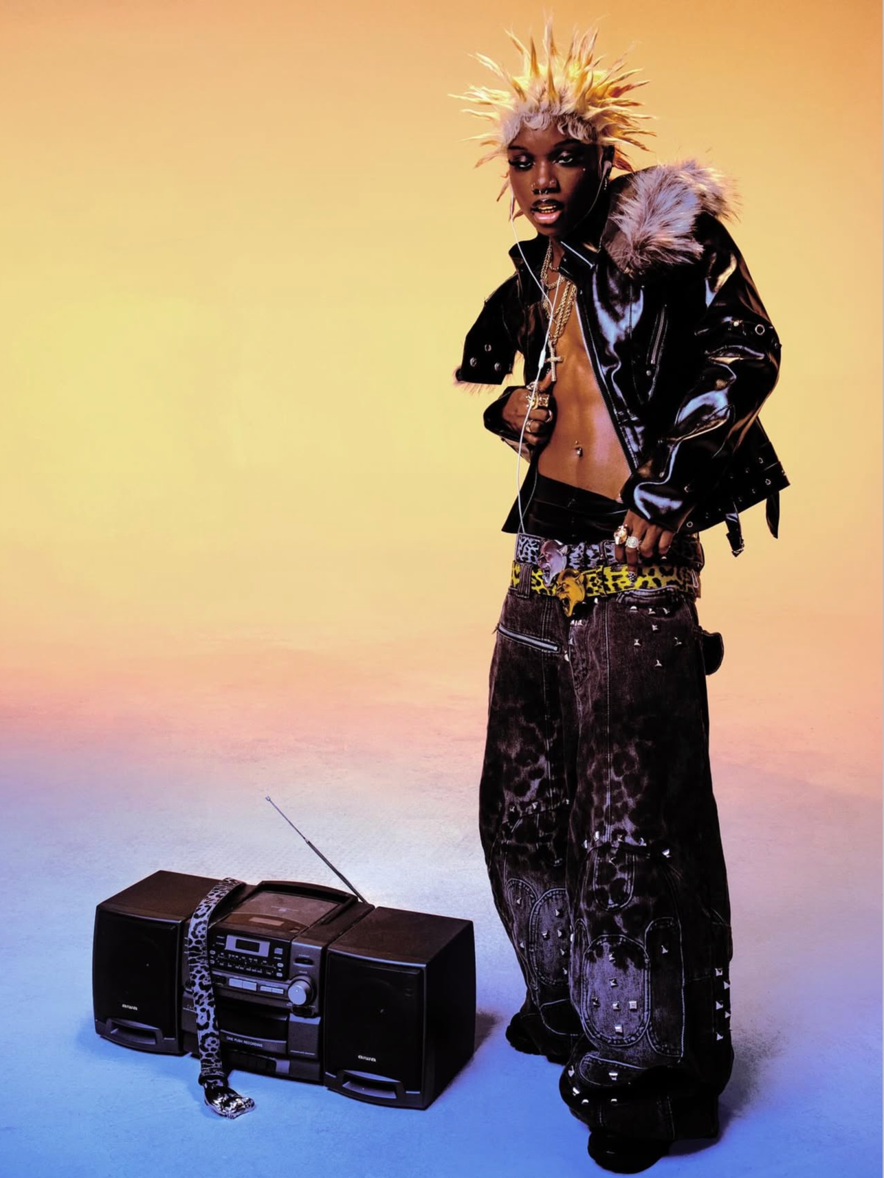 "25 LEOPARD" WAXED GREY BAGGY JEANS