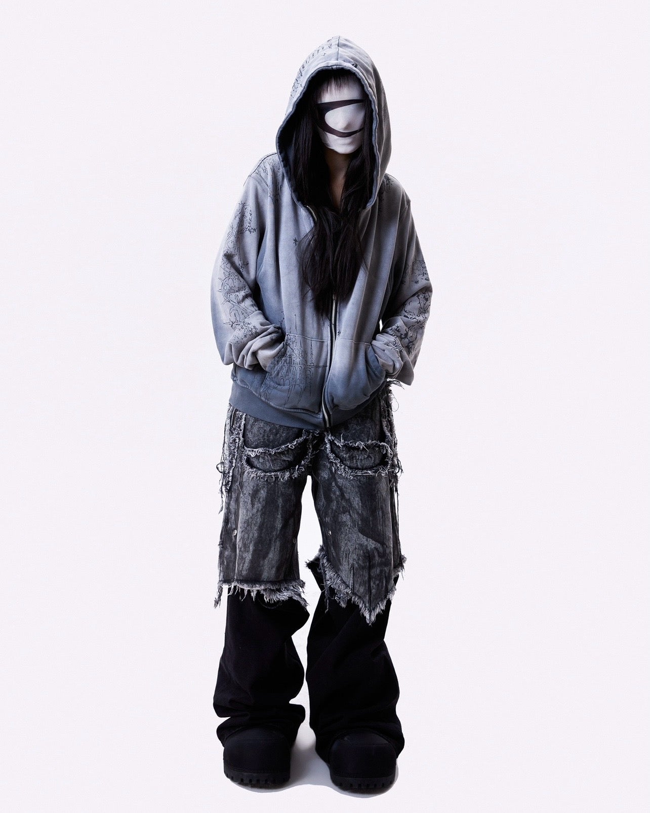 "005 CHAOS DREAM" WAXED GREY LAYER PANTS