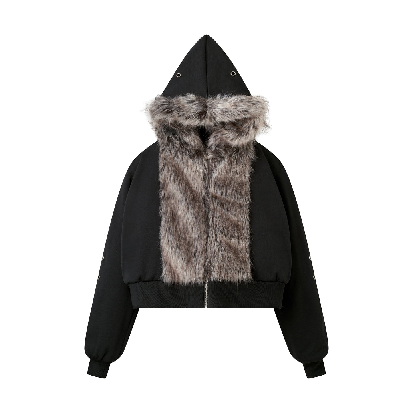 CZ FAUX FUR REVERSIBLE CROPPED JACKET ( BEIGE )