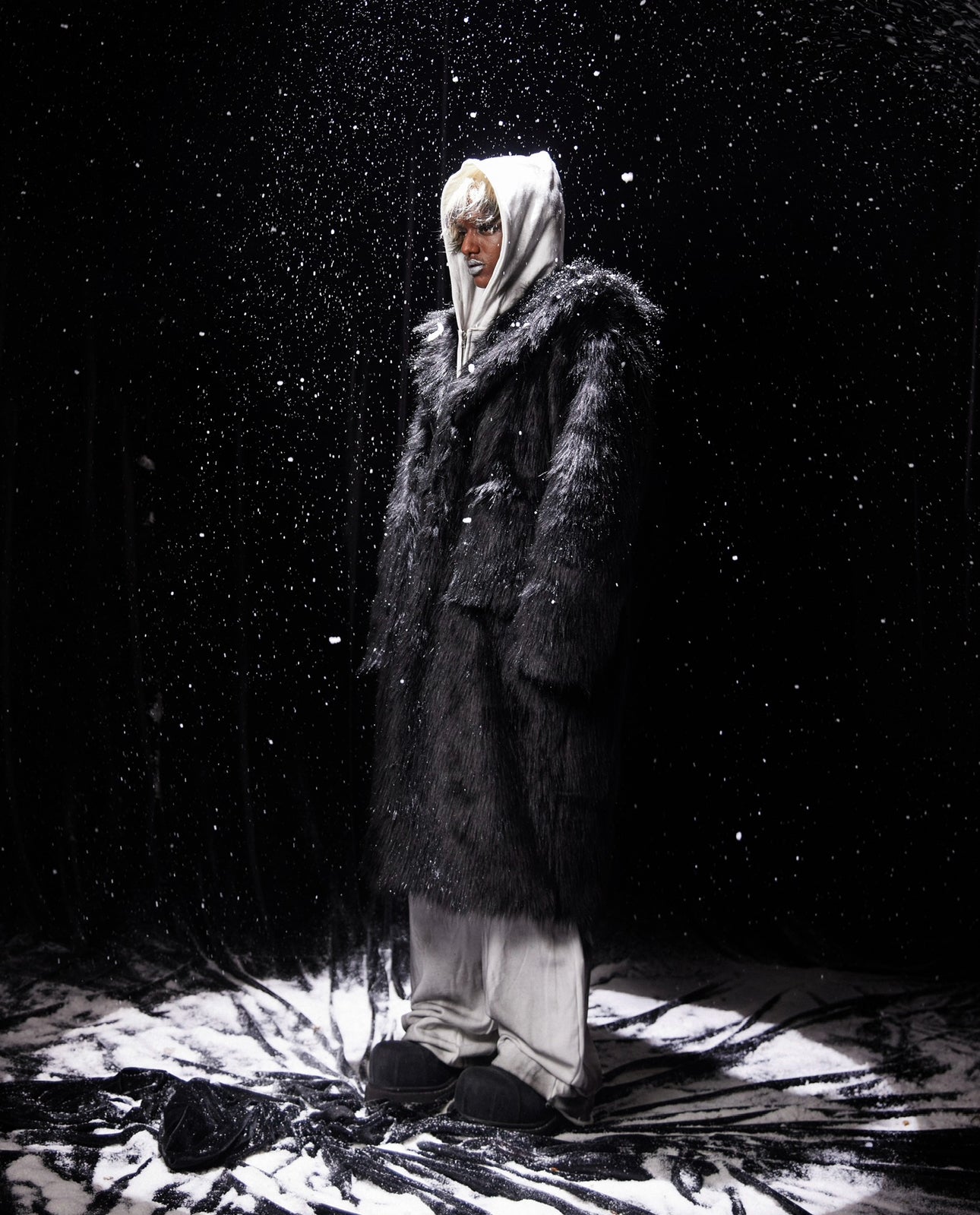 CZ FAUX FUR LONG COAT ( BLACK )