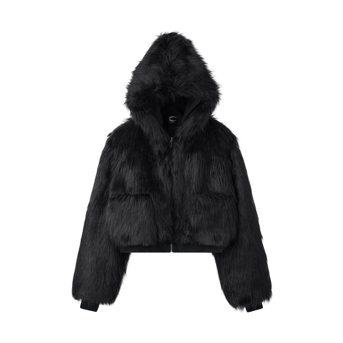 CZ FAUX FUR REVERSIBLE CROPPED JACKET ( BLACK )