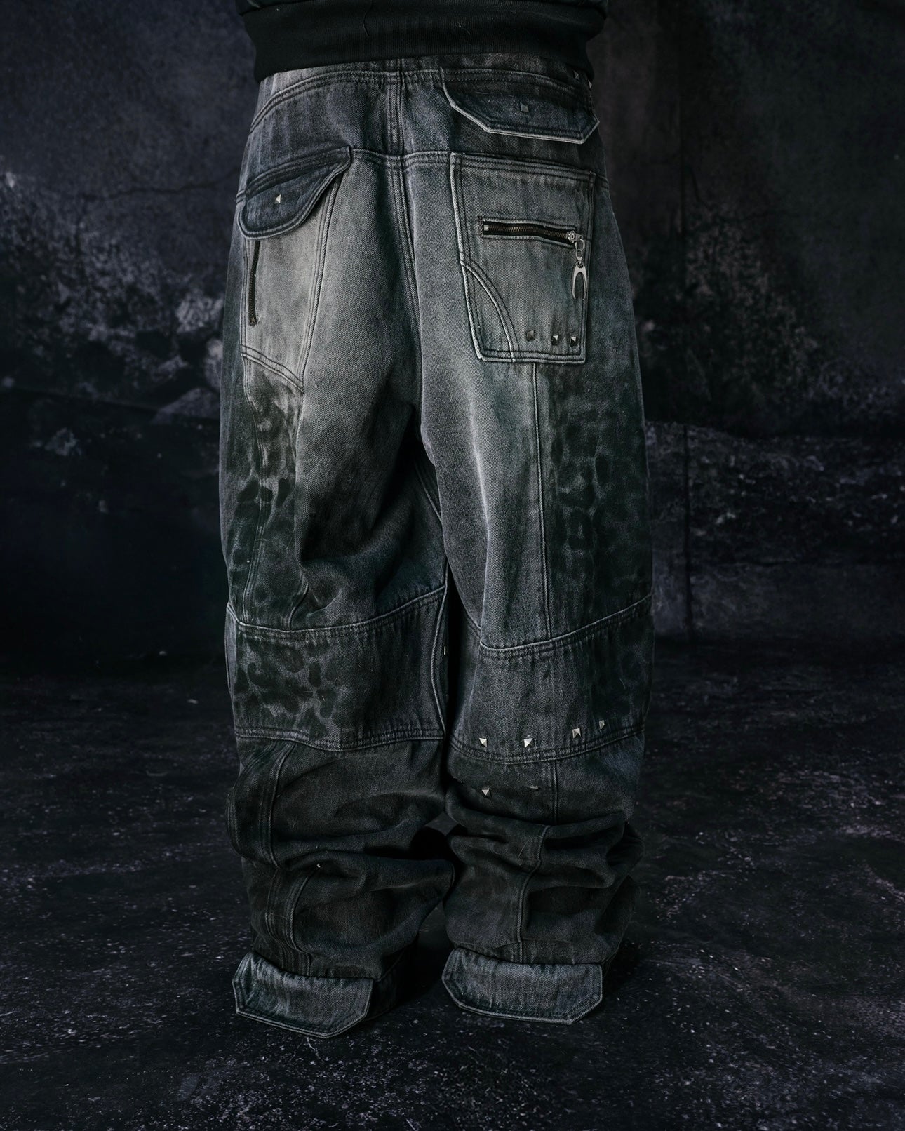 "25 LEOPARD" WAXED GREY BAGGY JEANS