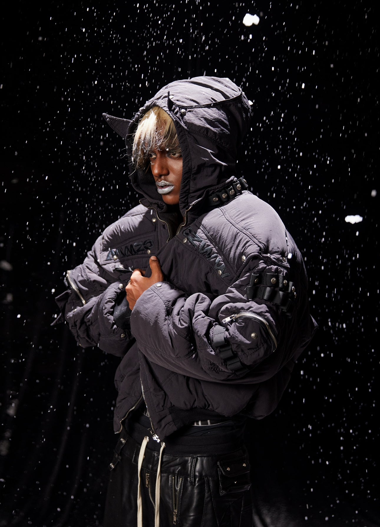 COZY CHAOS BLACK REVERSIBLE BOMBER JACKET