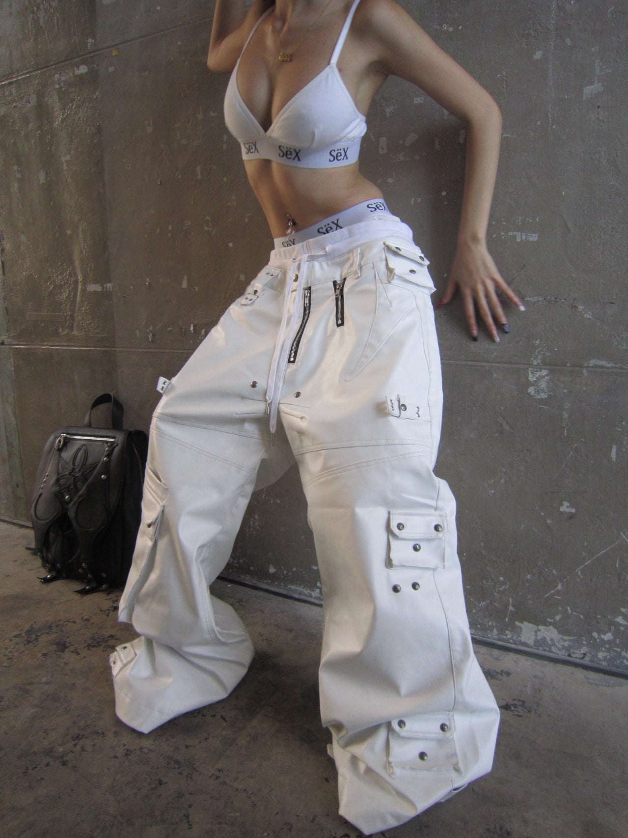 WHITE GHIDØRAH LEATHER CARGO PANTS