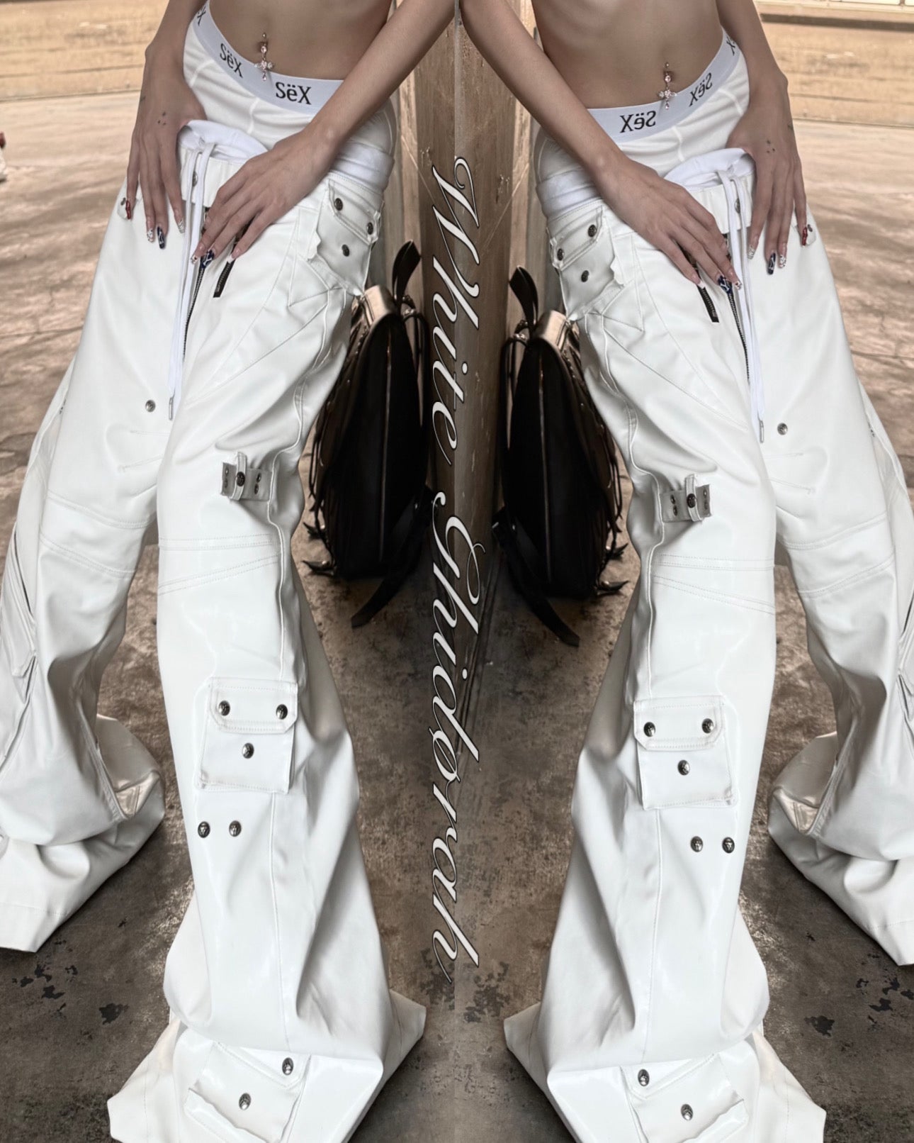WHITE GHIDØRAH LEATHER CARGO PANTS