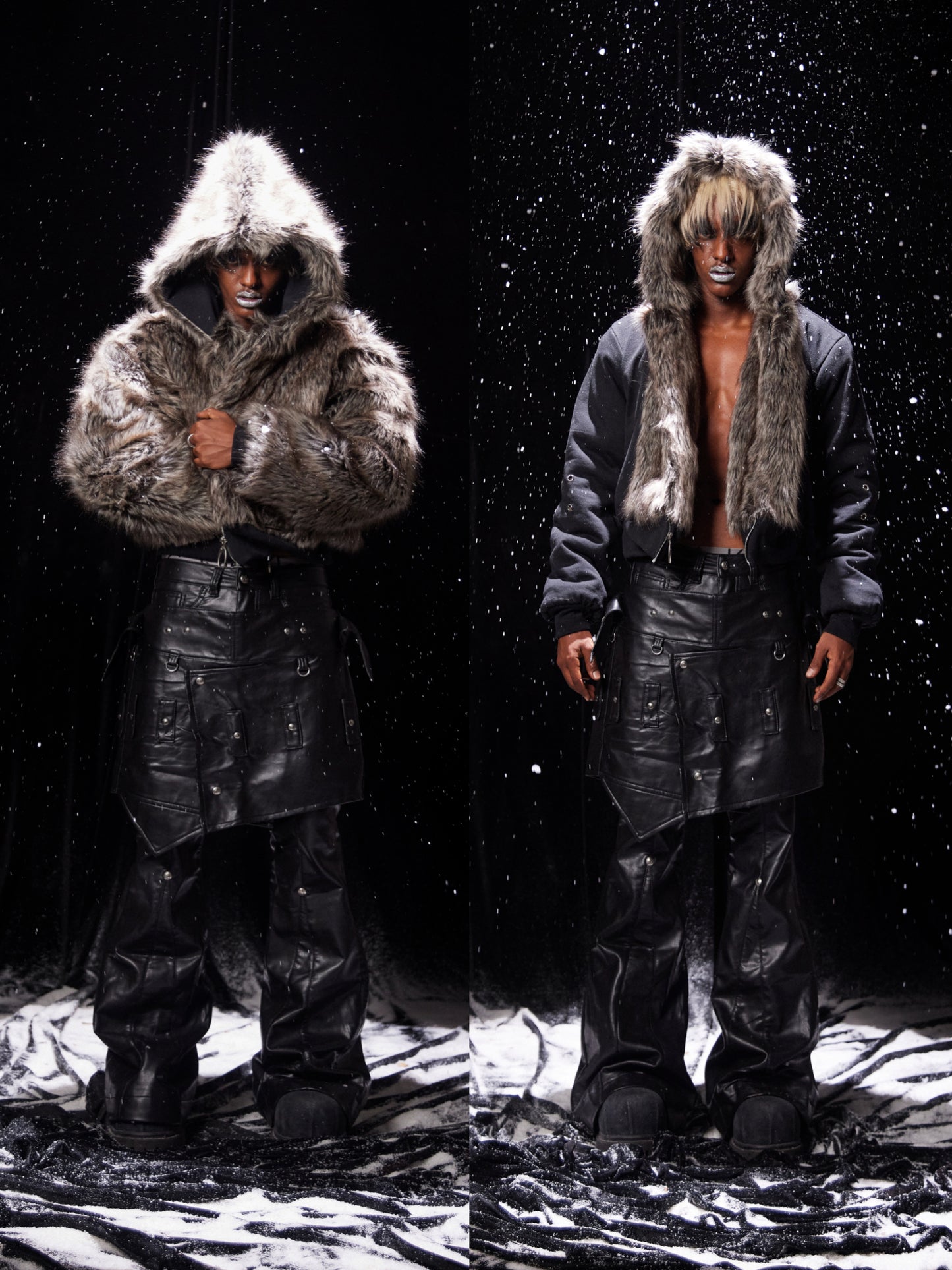 CZ FAUX FUR REVERSIBLE CROPPED JACKET ( BEIGE )