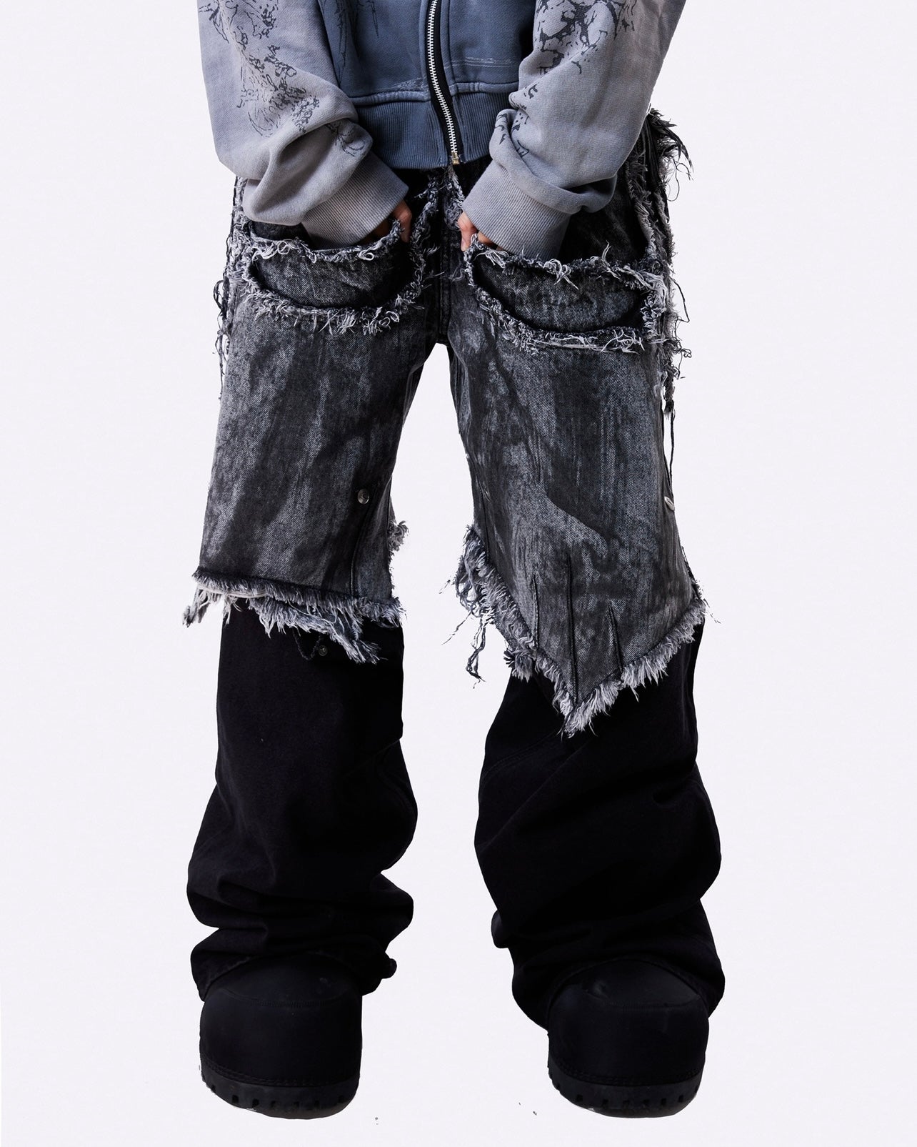 "005 CHAOS DREAM" WAXED GREY LAYER PANTS