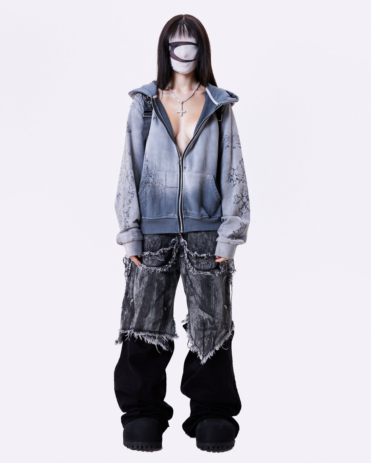 "005 CHAOS DREAM" WAXED GREY LAYER PANTS
