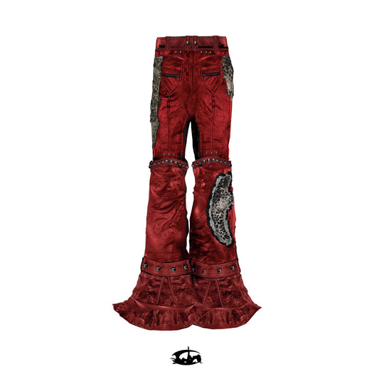 "FLAWLESS" LEOPARD MIX RED LEATHER SKINNY FLARED