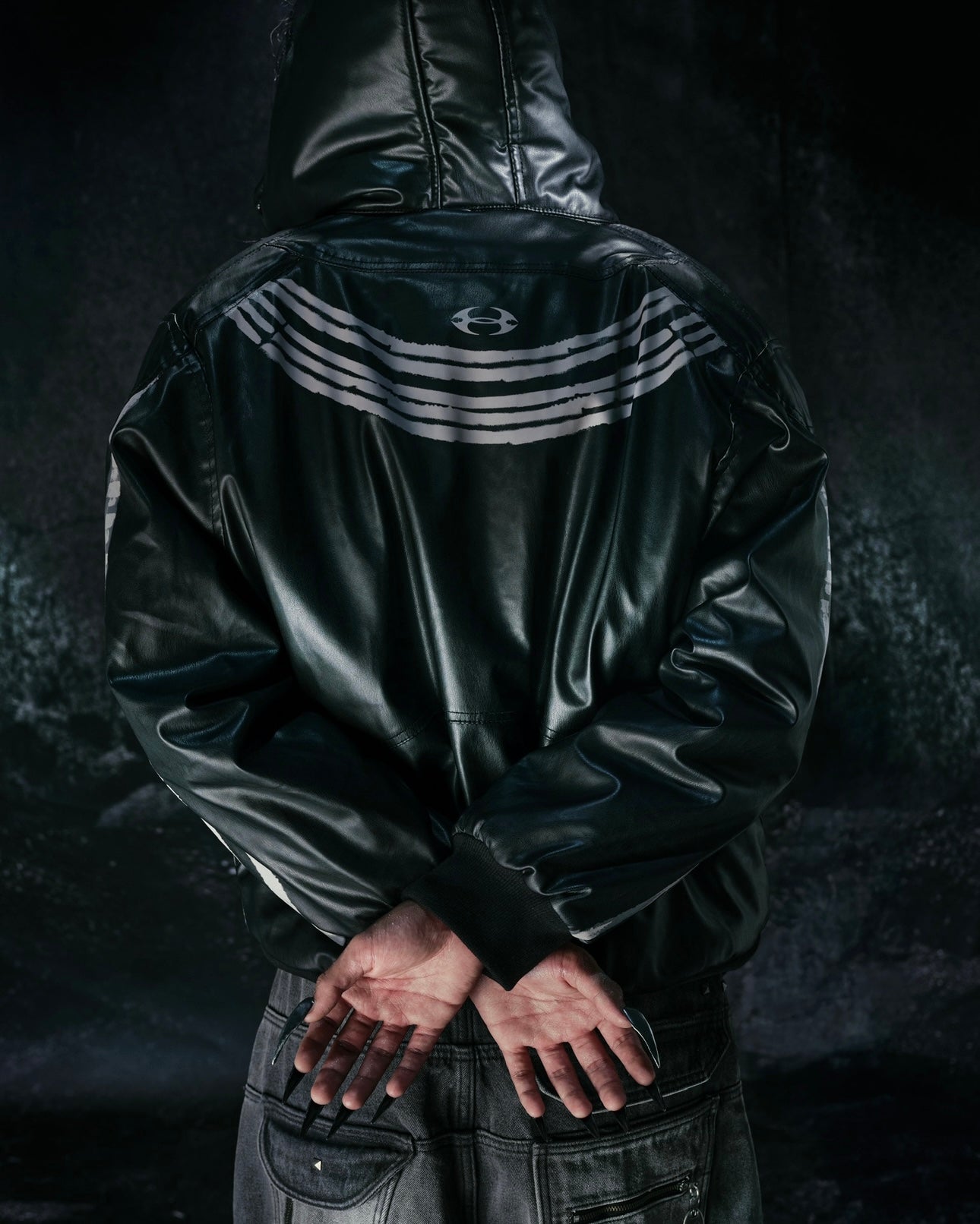 "BBY TECHBOI" 2 LAYER LEATHER SHELL HOODED JACKET