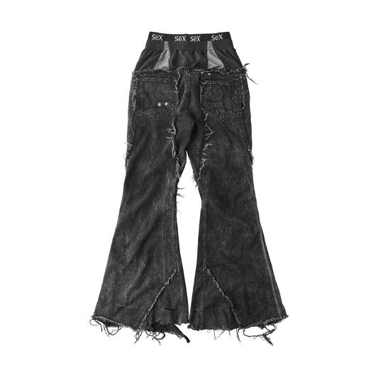 COZY25 TRIPPLE LAYER WAXED FLARED JEANS