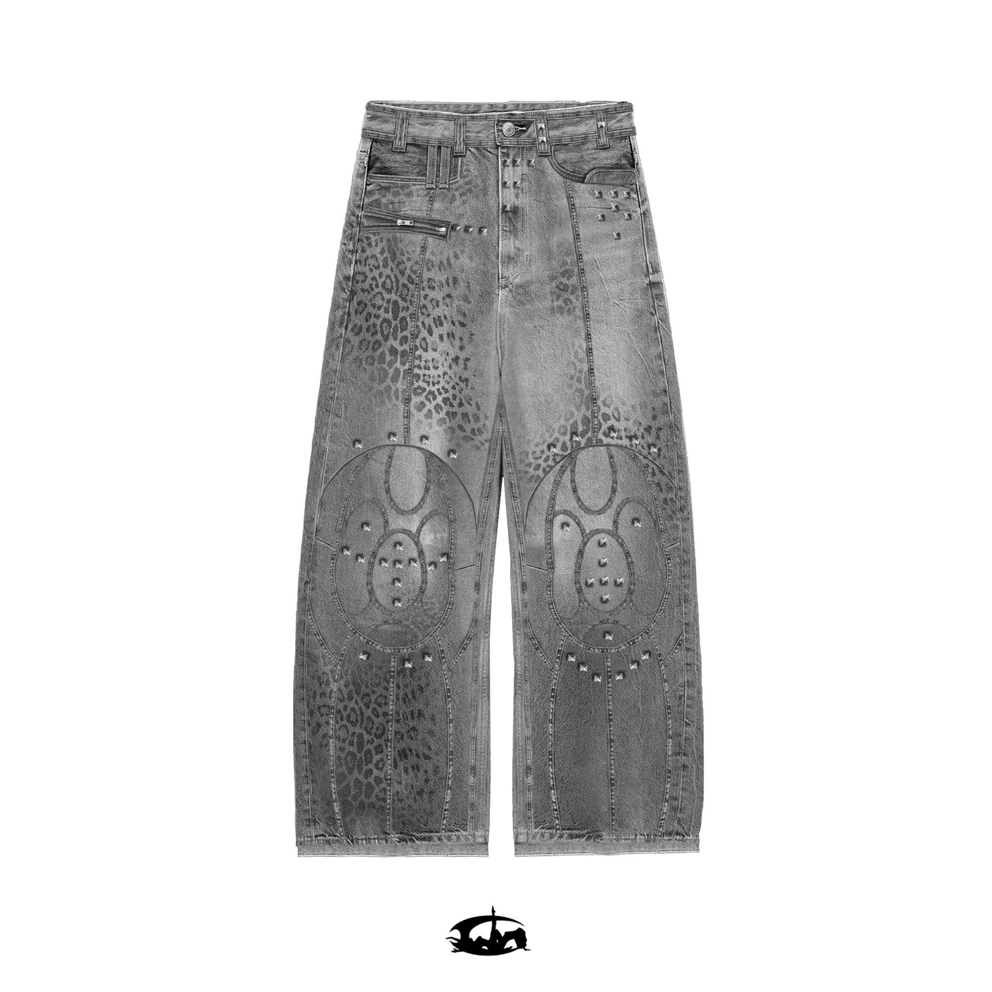 "25 LEOPARD" WAXED GREY BAGGY JEANS