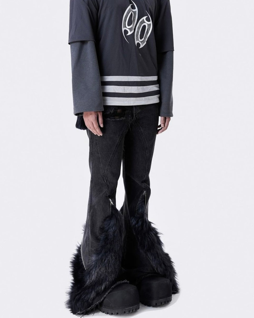 "005 CHAOS DREAM" FUR FLARE JEANS