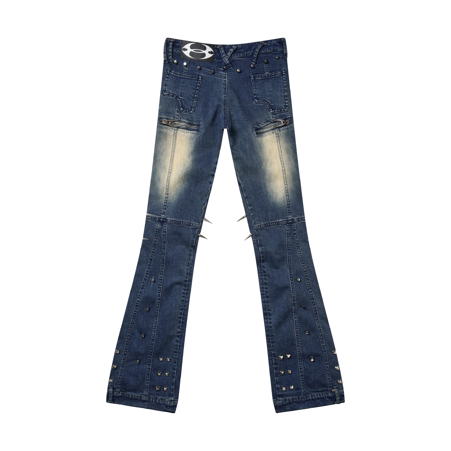 Low Waist Spike-Studded Retro Skinny Jeans
