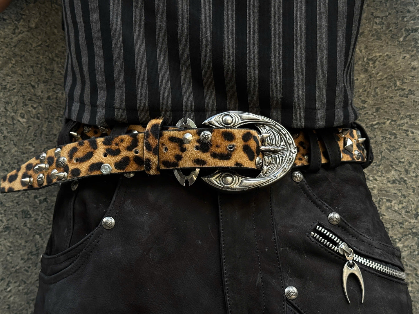 COZY STUDDED LEOPARD LEATHER BELT