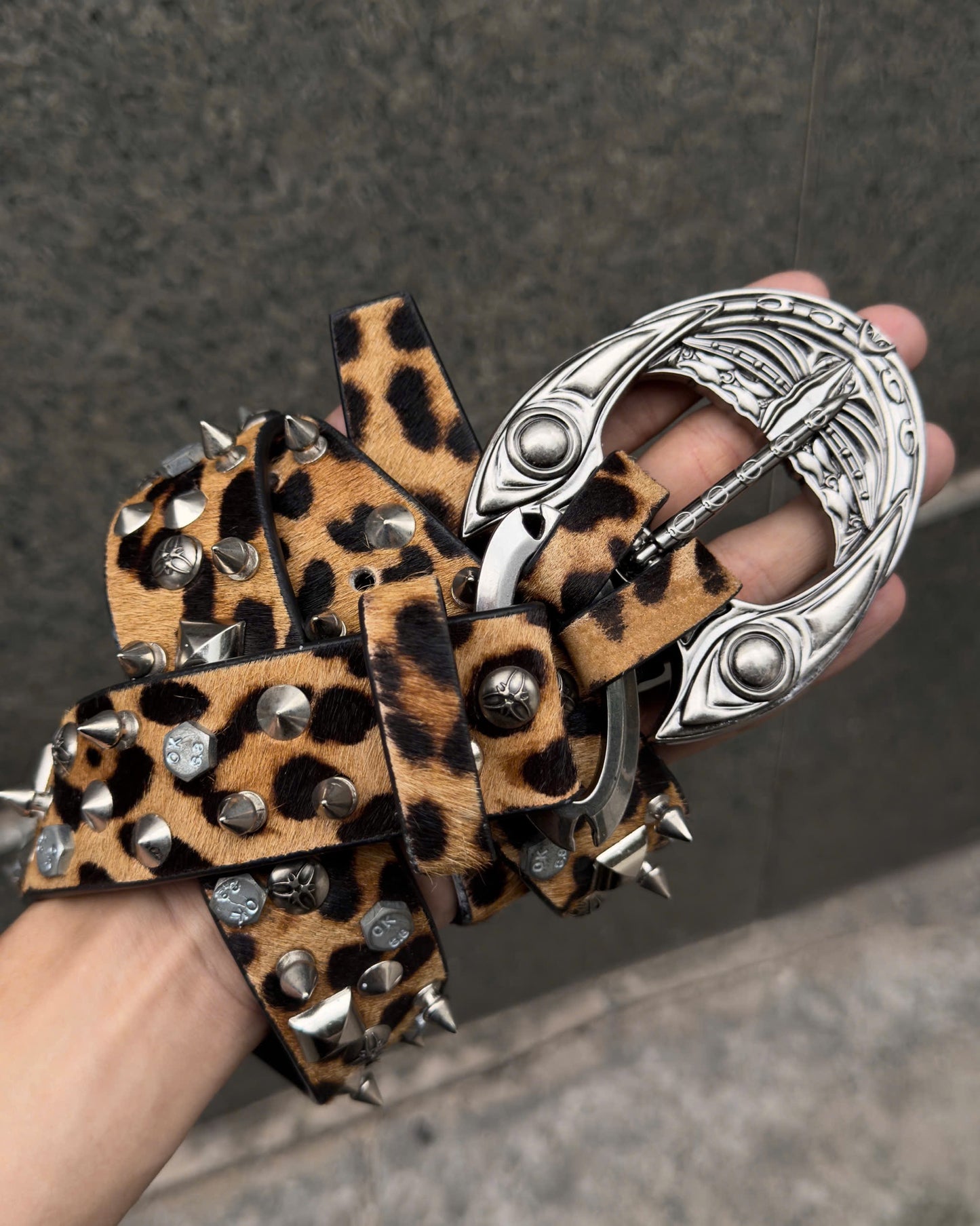 COZY STUDDED LEOPARD LEATHER BELT