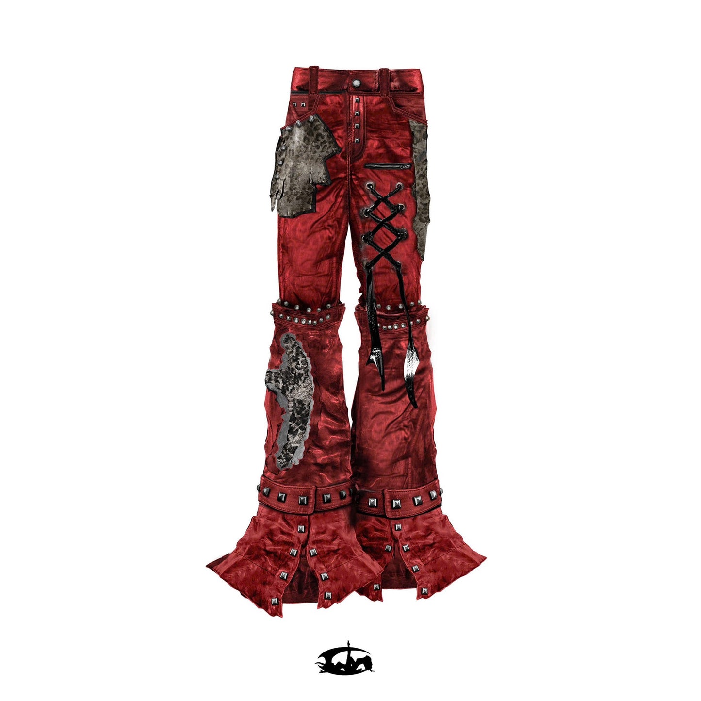 "FLAWLESS" LEOPARD MIX RED LEATHER SKINNY FLARED