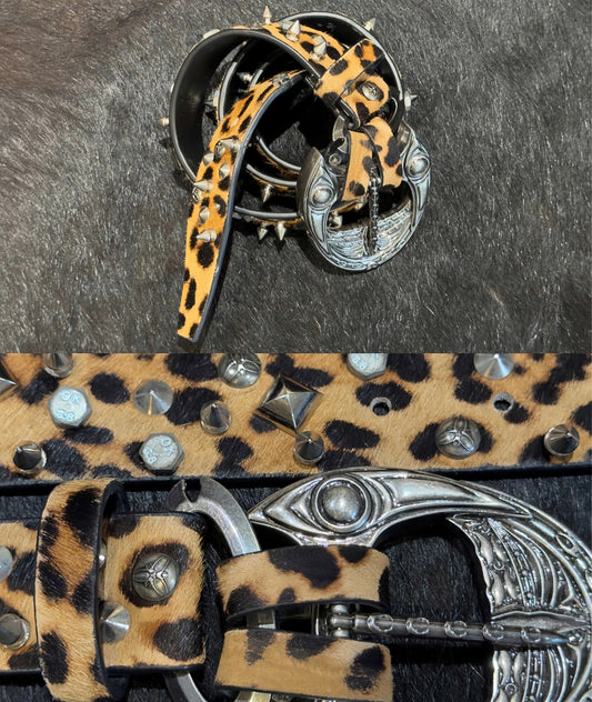 COZY STUDDED LEOPARD LEATHER BELT