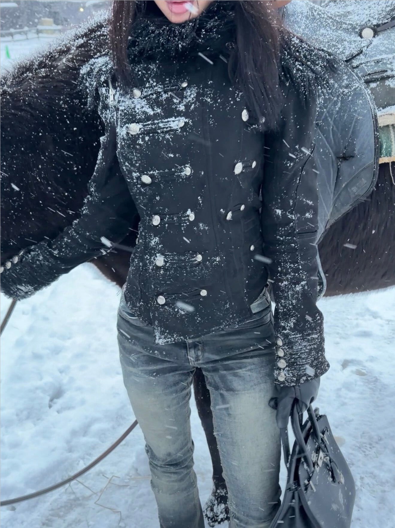 SL Black Fur Leather Jacket