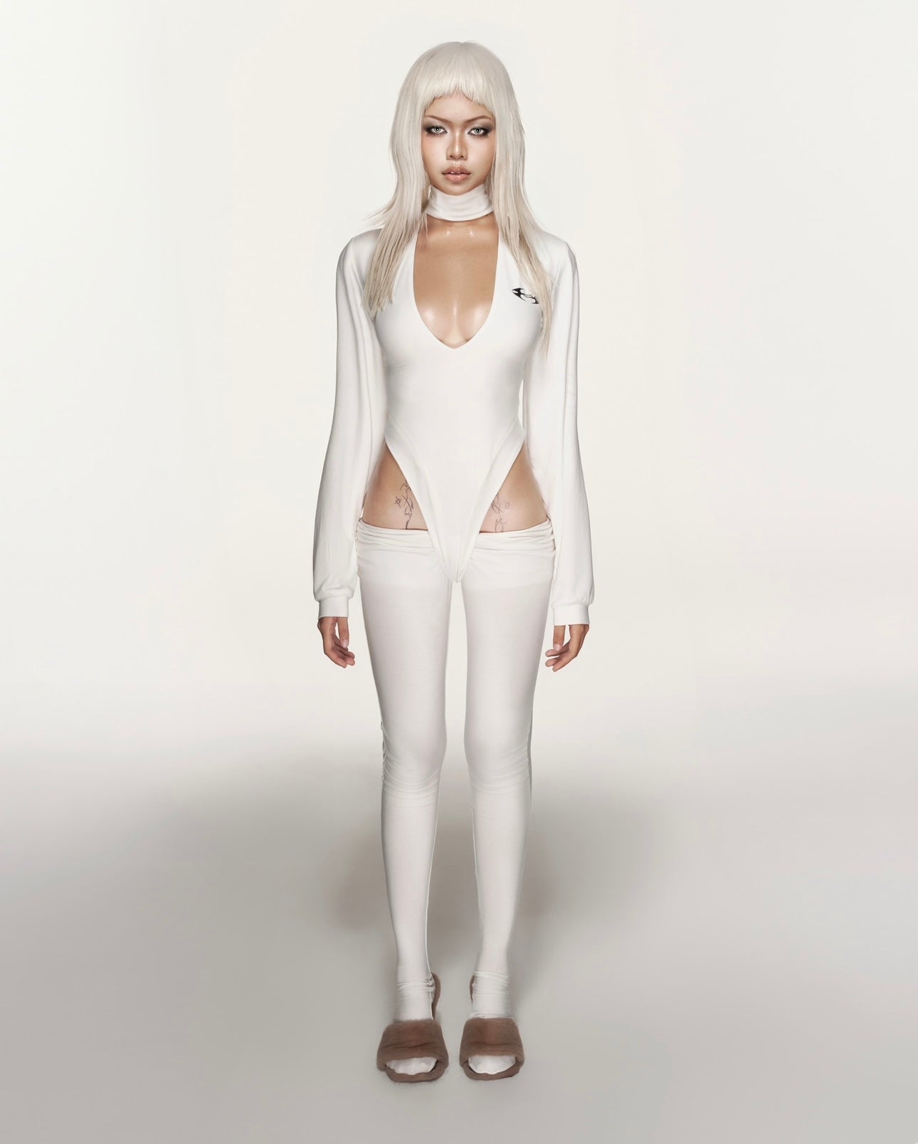 “Sculpted White Cyber Cut-Out Pants”