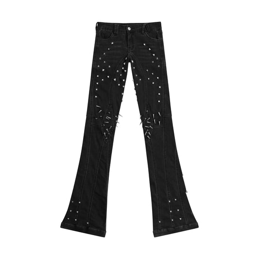 CZ SPIKE STUDDED SKINNY BLACK JEANS