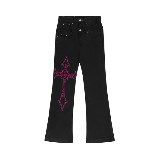 DOUBLE C CROSS BLACK FLARE JEANS (COZY X CH2)