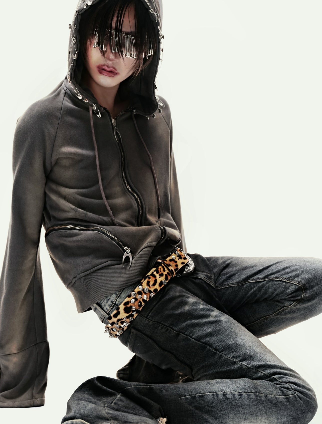 COZY STUDDED LEOPARD LEATHER BELT