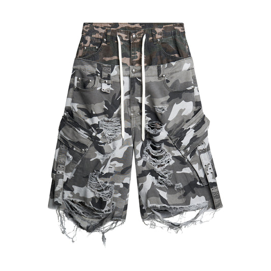 "005 CHAOS DREAM" WAXED CAMO JORTS