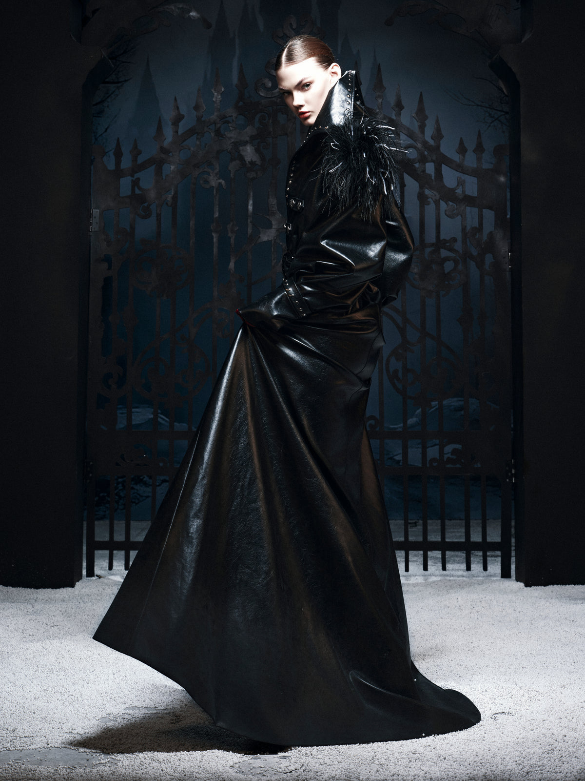 “DARK REQUIEM” Leather Trench Coat
