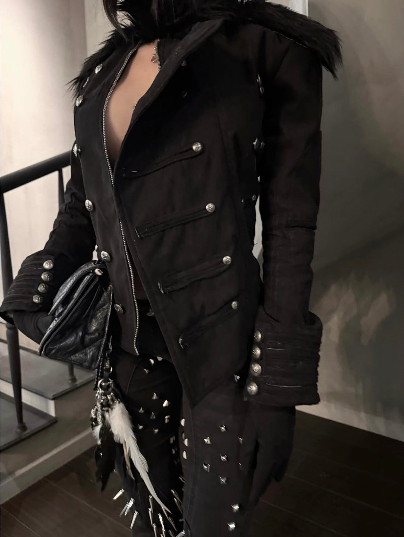 SL Black Fur Leather Jacket