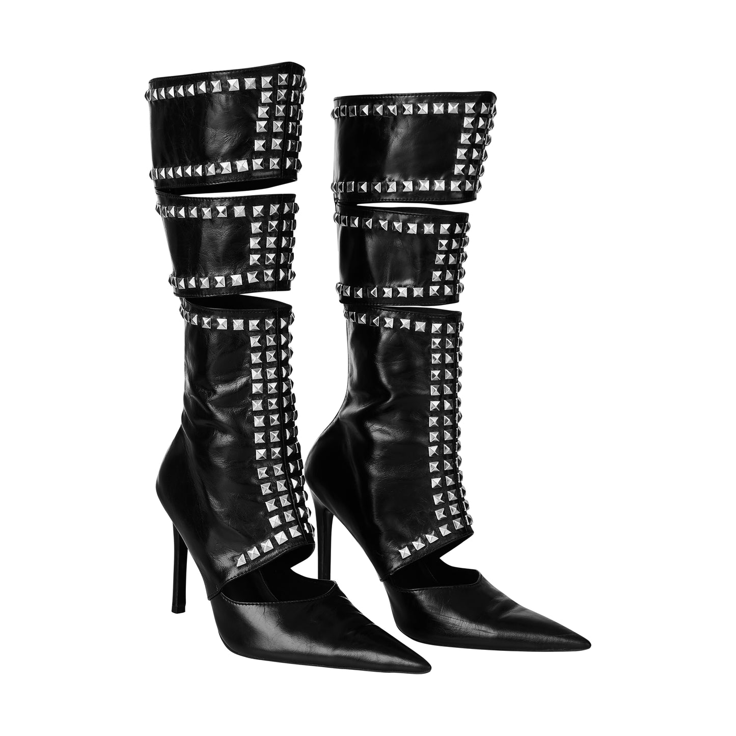 COZY KNIGHT STUDDED LEATHER HIGH HEELS