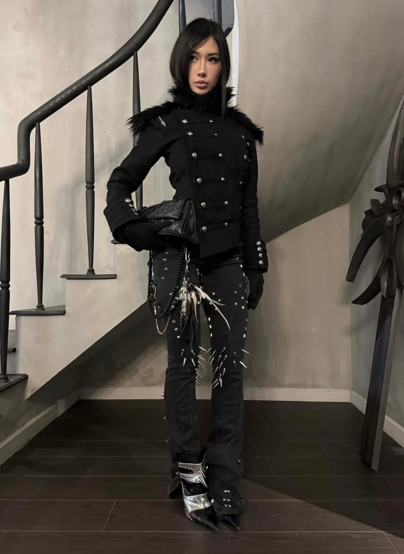 SL Black Fur Leather Jacket