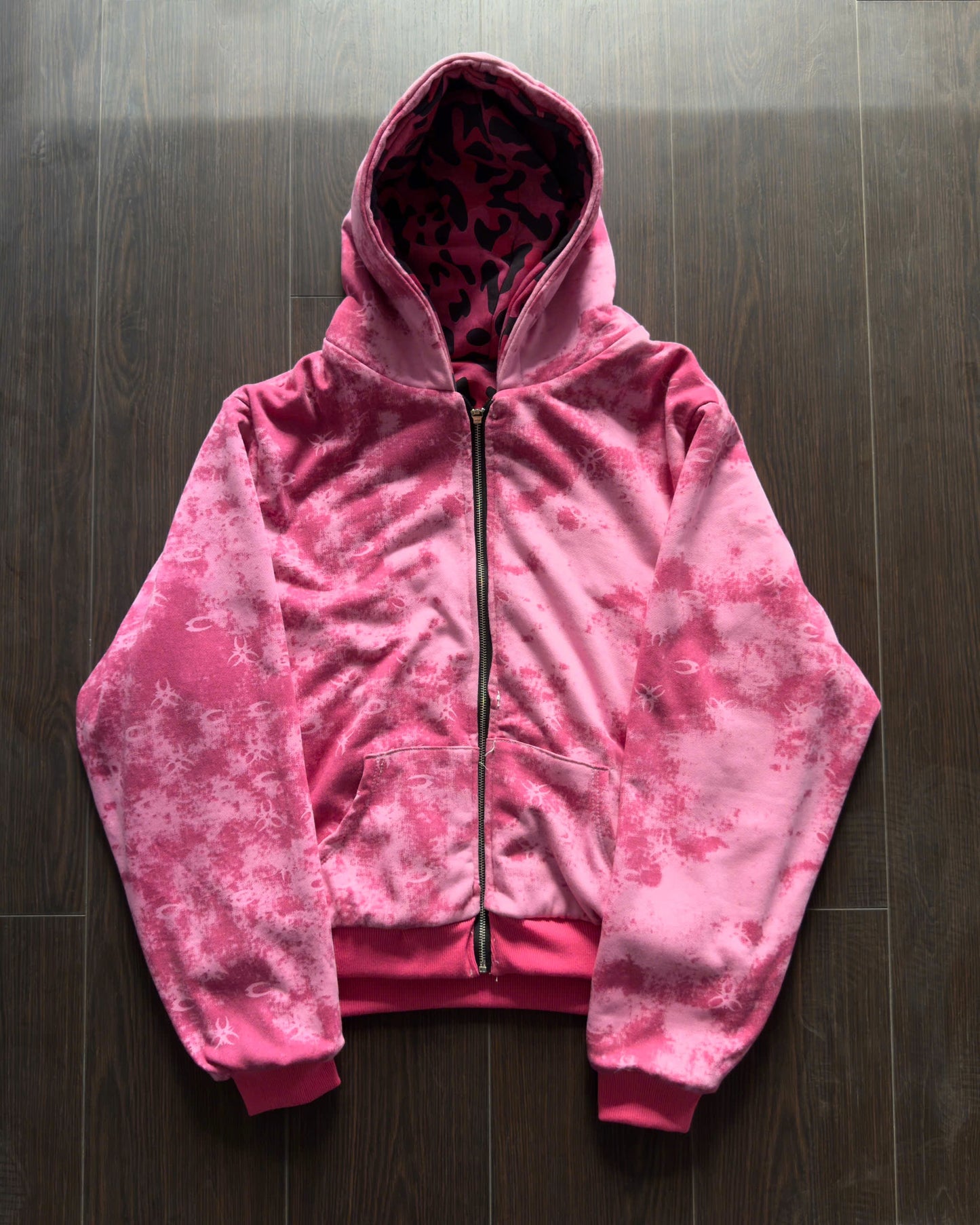 PINK GLAMOUR STUDDED 2SIDES HOODZIP
