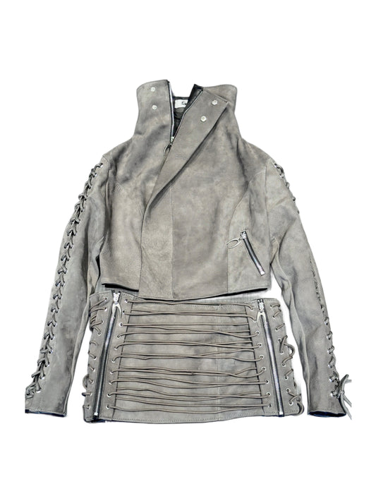 GREY RAWHIDE SPINE LEATHER SET