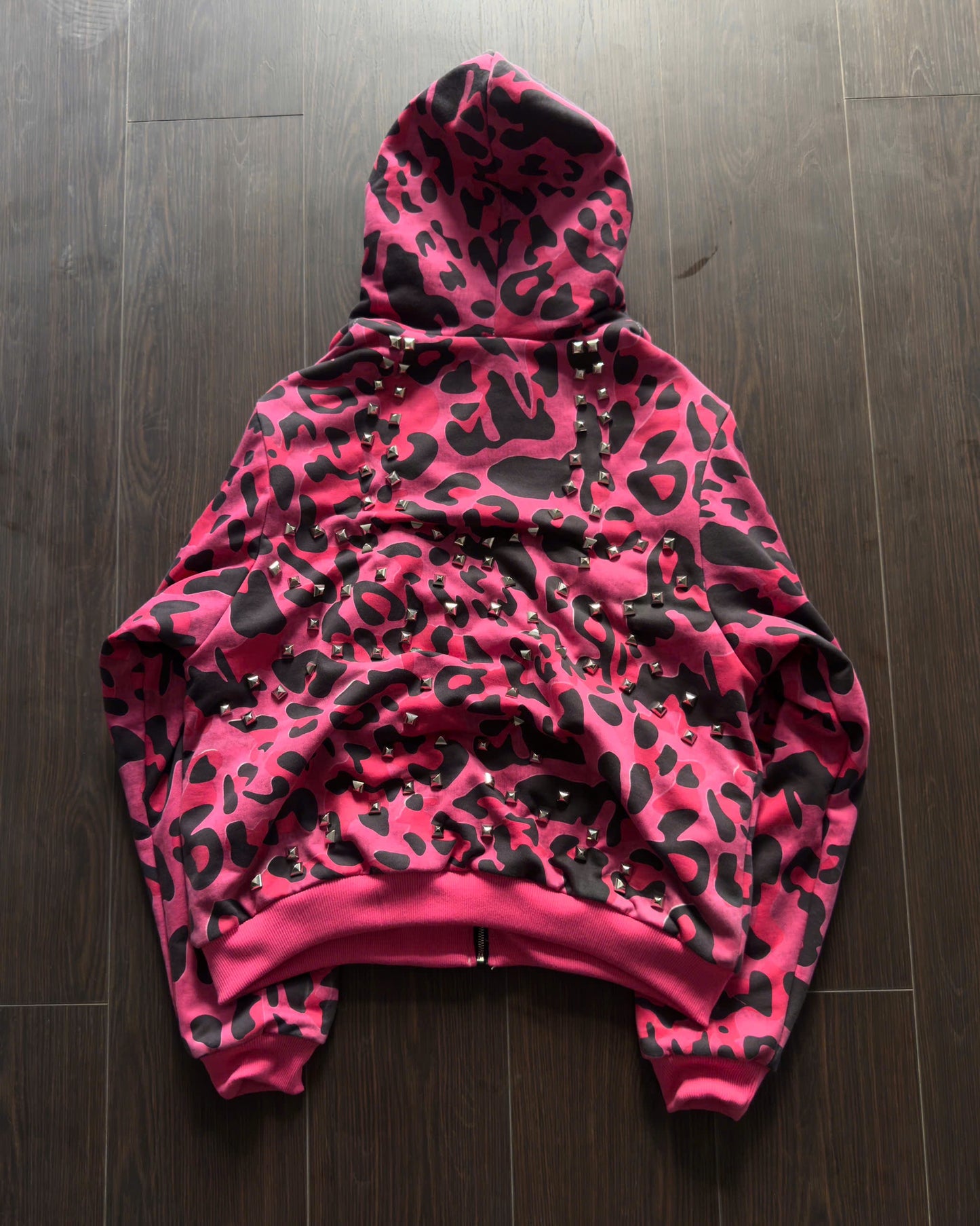PINK GLAMOUR STUDDED 2SIDES HOODZIP