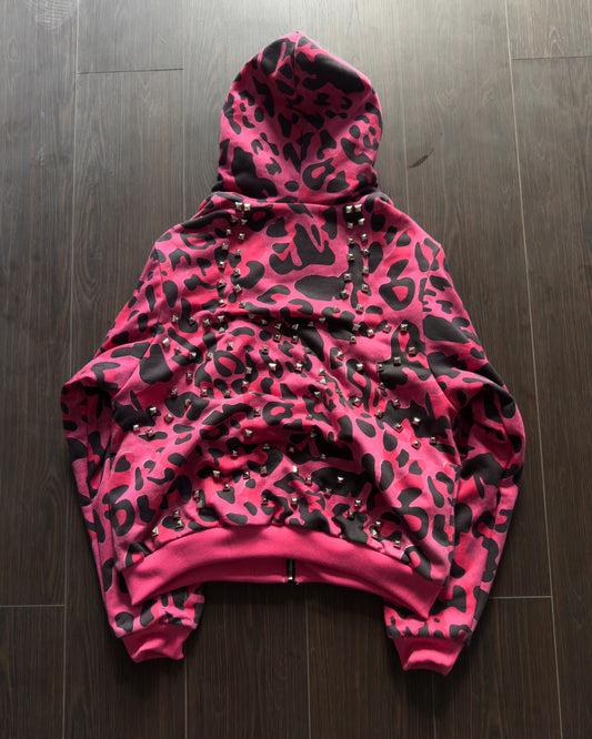 PINK GLAMOUR STUDDED 2SIDES HOODZIP