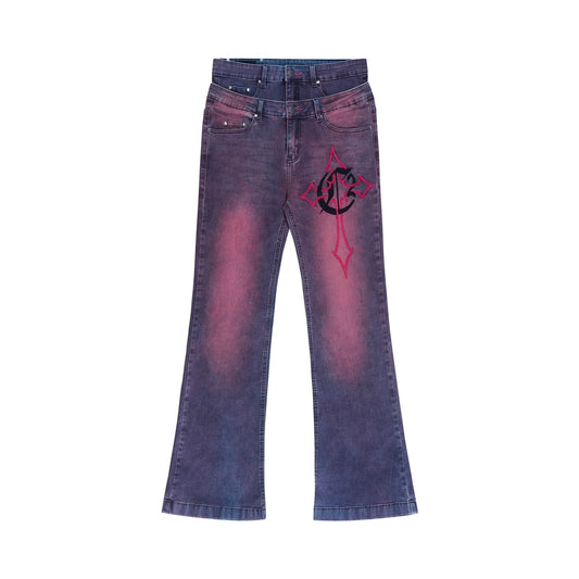 DOUBLE C CROSS PINK FLARE JEANS ( COZY X CH2)