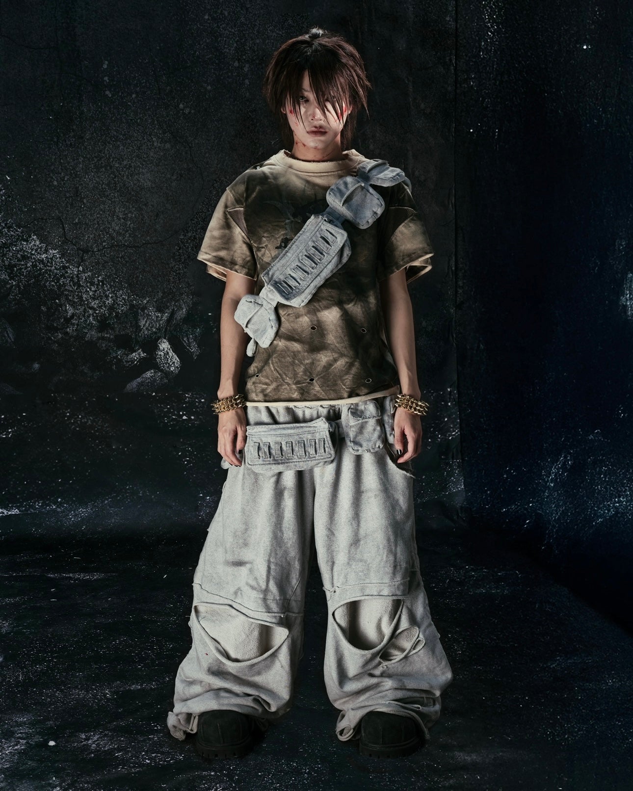 送料関税込☆【COZY WORLDWIDE】CHAOS GIRL WHITE WAXED T SHIRT CHAOS GIRL