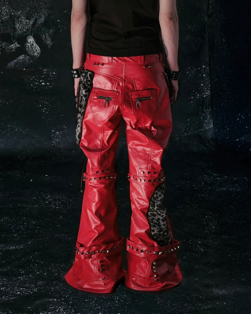 "FLAWLESS" LEOPARD MIX RED LEATHER SKINNY FLARED