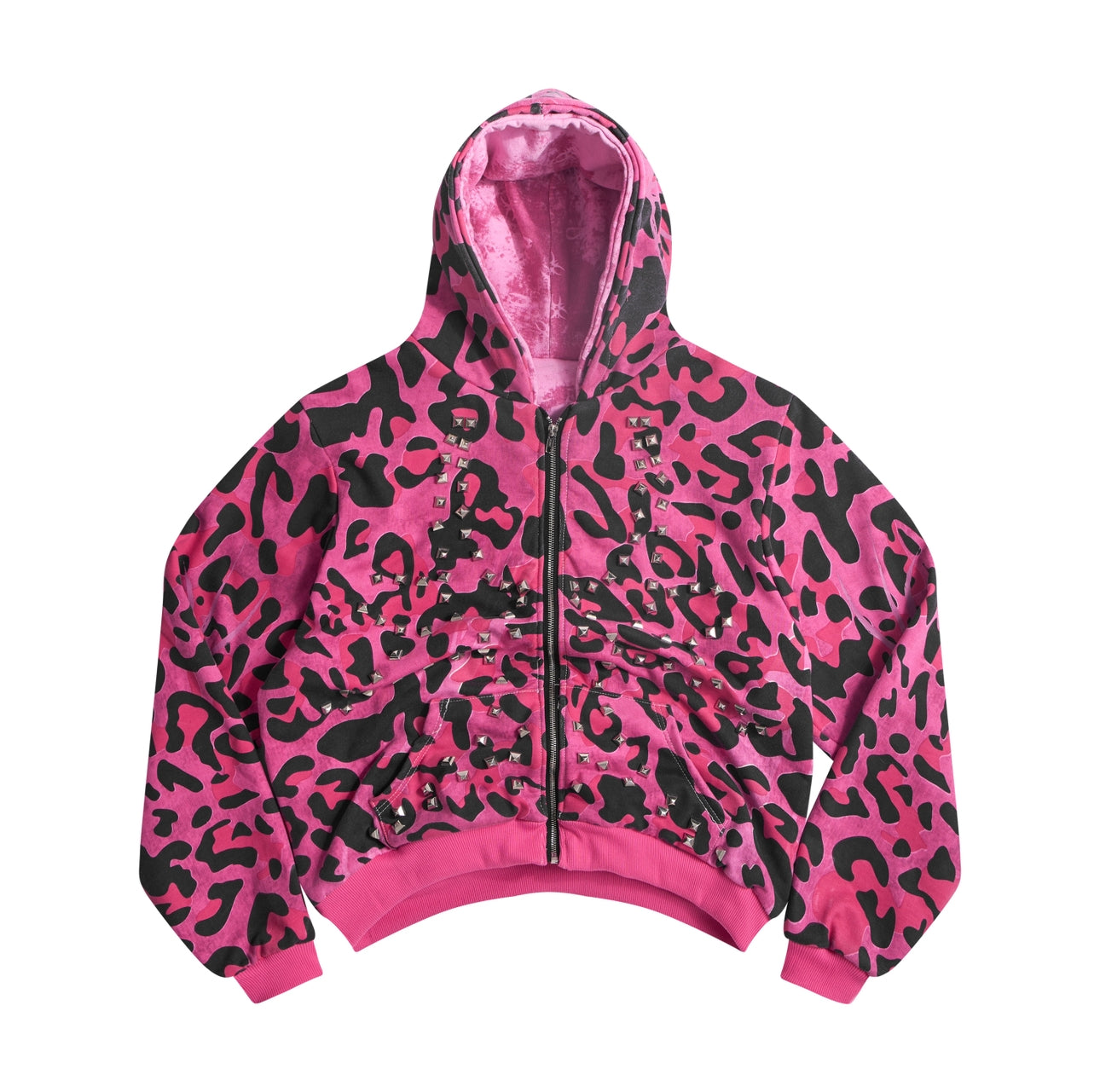 PINK GLAMOUR STUDDED 2SIDES HOODZIP