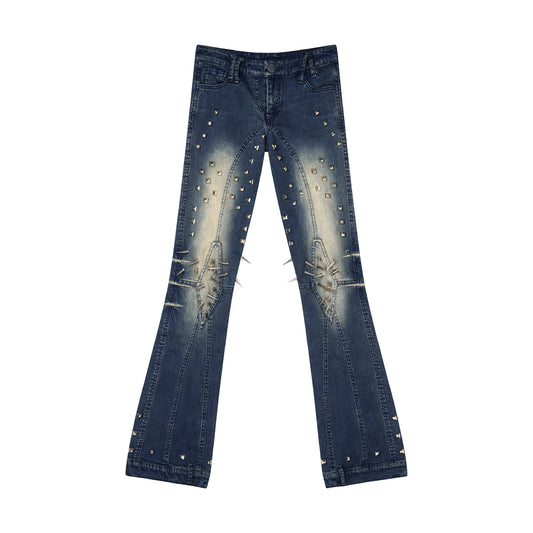 Low Waist Spike-Studded Retro Skinny Jeans